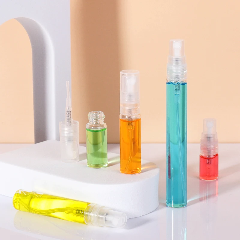 2ml 3ml 4ml 5ml 7ml 8m,l 9ml 10ml Mini Perfume Glass Bottle Plastic Lids With Atomizer Mist Spray For Perfume package