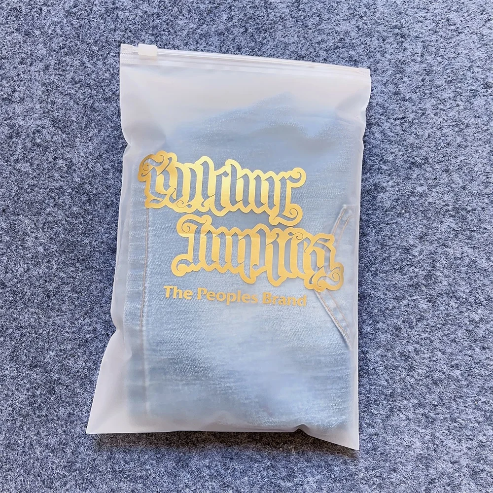 Low Moq Custom Logo Printing Zipper Plastic Bag With Zip Lock Slider Eva Frosted Color For Clothing Packing Poly Bag