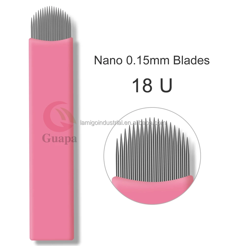 High quality 0.15mm U Agujas Eyebrow Pink Disposable Microblading Cejas Supplies Micro Nano Microblades Needle