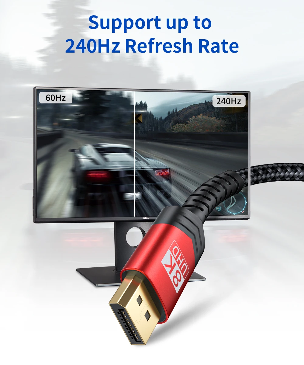 JSAUX High Quality DP Male To DP Male 3M Displayport Fiber Audio Cable 1.4 4K