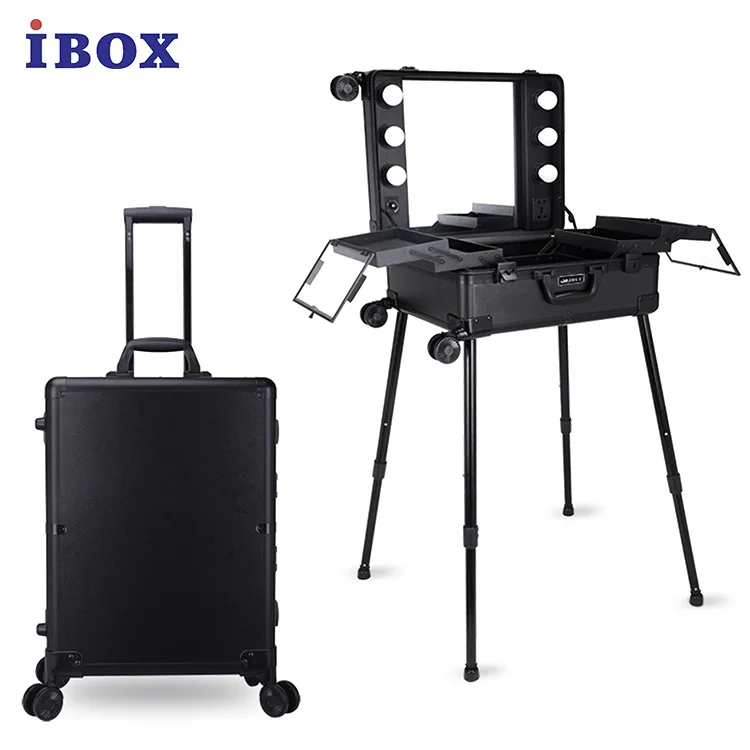 
Luxury aluminum Rolling Travel Cosmetic case with Mirror Led Vanity Case With Bulbs trolley makup case for girls 