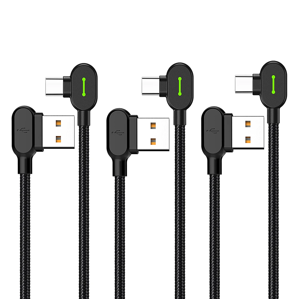 
On Special Bag Pack 0.5m+1.2m+3m Fast Charger QC4.0 3.0 3 in 1 Usb Type-c Cable Elbow 90 Degree Right Angle Android Cables Pack 
