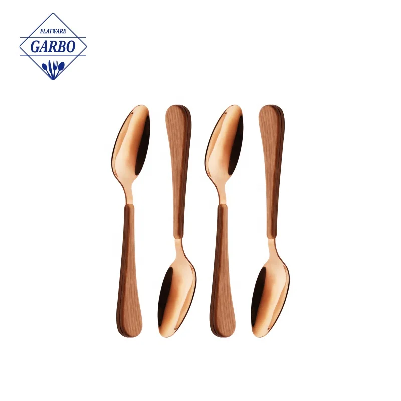 Wholesale Food Grade Rose Gold Stainless Steel Flatware Set Tableware Gold Silverware Cutlery Set With Imitated Wood Handle