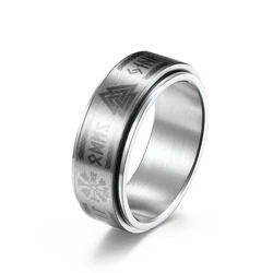 2022 New Stainless Steel Mens Gold Viking Ring With Text Rotatable Decompression Ring Rune Rings