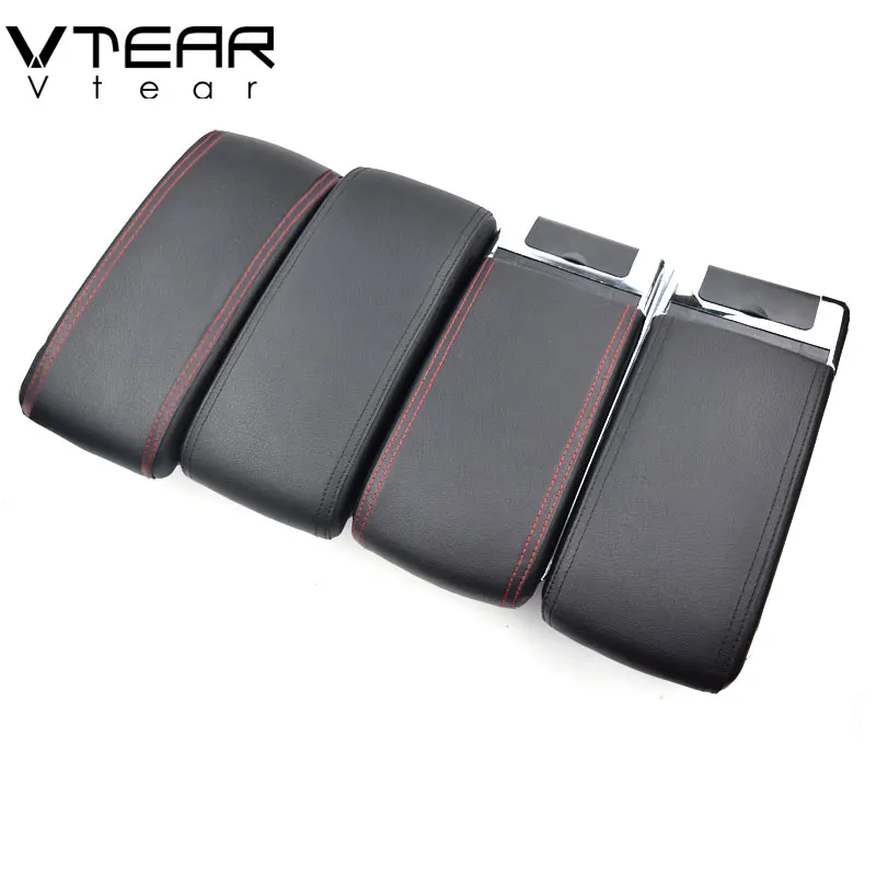 Vtear For Nissan Datsun redi-GO armrest leather USB interface storage box red thread car-styling  ABS arm rest accessories 15-18