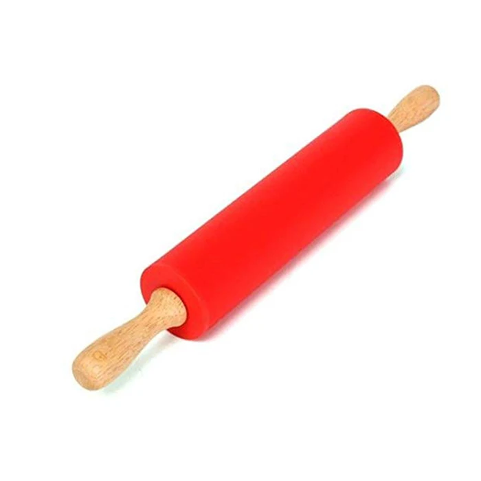Silicone Rolling Pin Fondant Pastry Bread Roller Non-Stick Surface Wooden Handle 8 inch 12 inch 15 inch