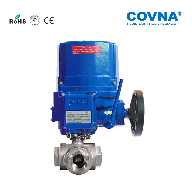 COVNA NPT Thread 3 Way Stainless Steel DN20 T or L Typt Port Electric Actuated Ball Valve