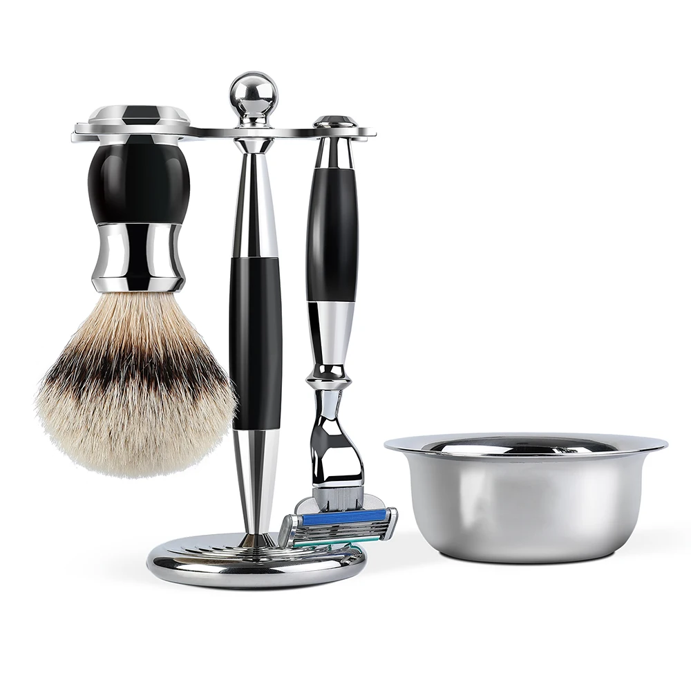 Diri Hot selling Luxury Acrylic Handle Silvertip Barber Beard Shaving Brush Set with Razor Stand
