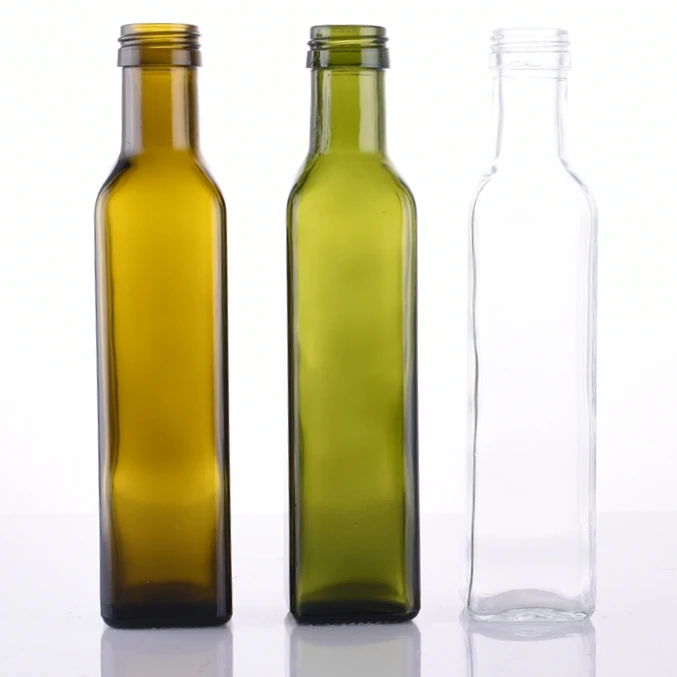 hot style 250ml 8oz dark green amber brown square marasca empty olive oil glass bottles with twist off lid