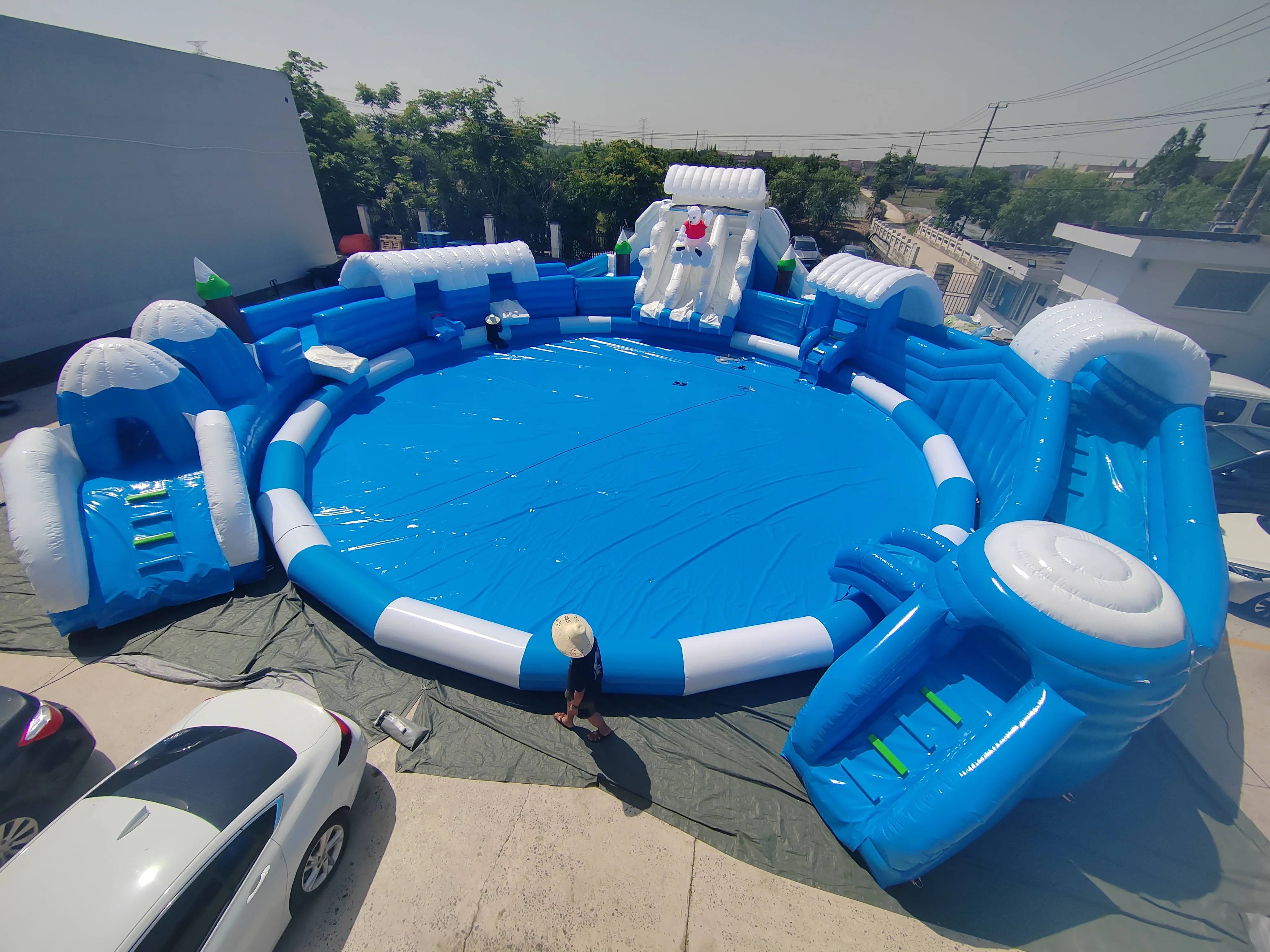 Commercial New Land Water Park Blue Ice and Snow World Theme Aqua Park with Slide and Big Swimming Pool for Kids and Adults