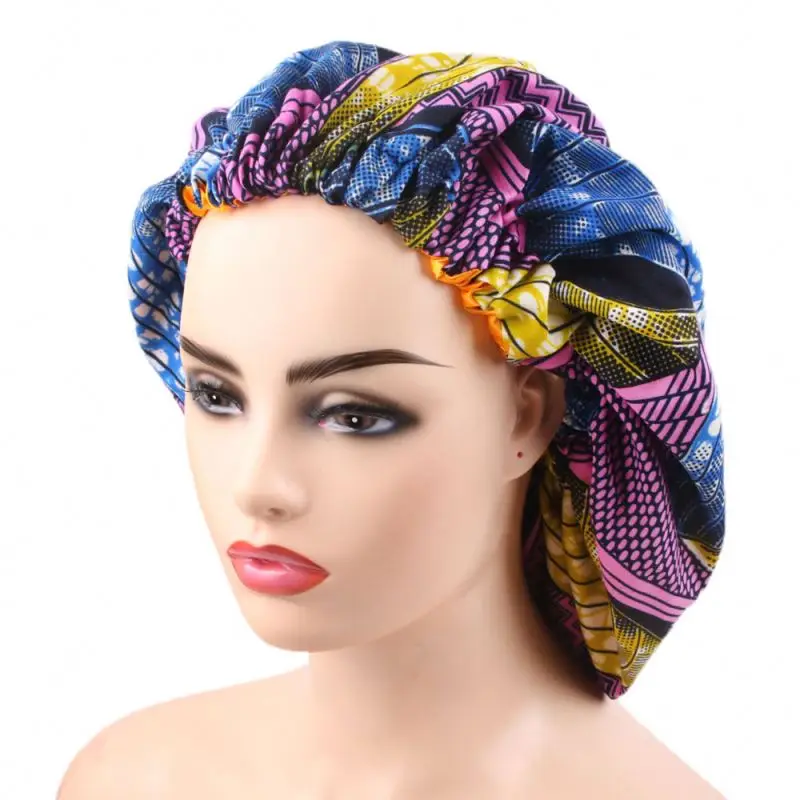 Women Satin Lined Bonnet Night Sleep Cap Reversible Double Layers African Ankara Prints Silky Hair Bonnets For Women