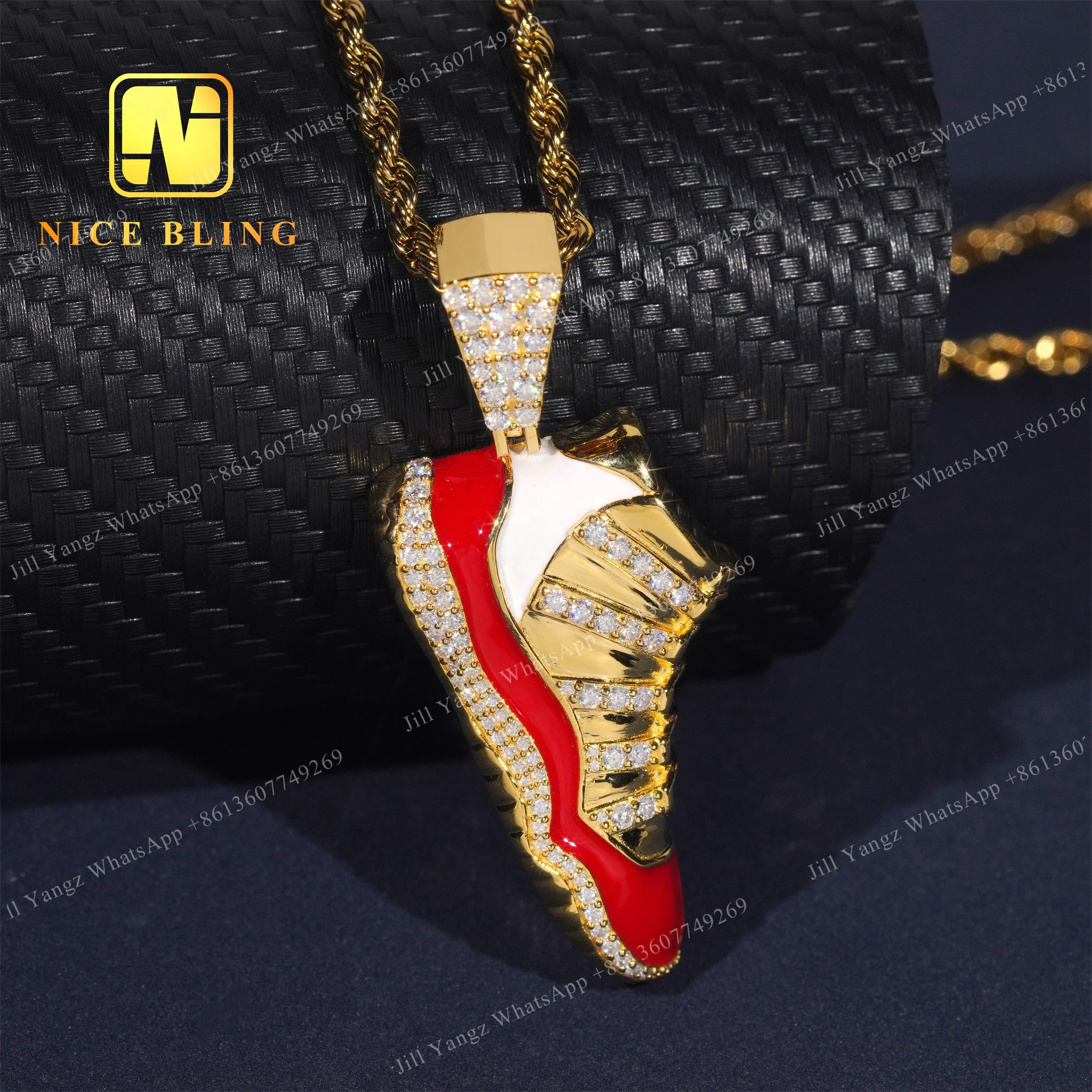 NEW ARRIVAL 3D Design Sneaker Shoe Pendant moissanite Red Enamel 925 Hip Hop iced out Pendant Jewelry Moissanite Pendant