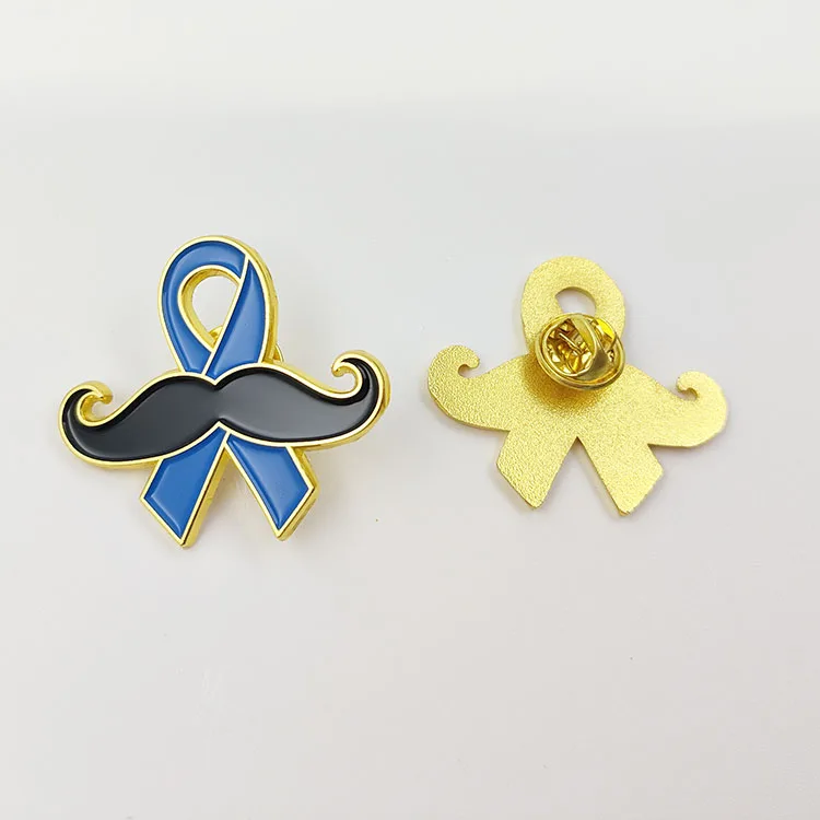 Custom Logo Mustache Blue Prostate Cancer Awareness  metallic Coat Ribbon Pin