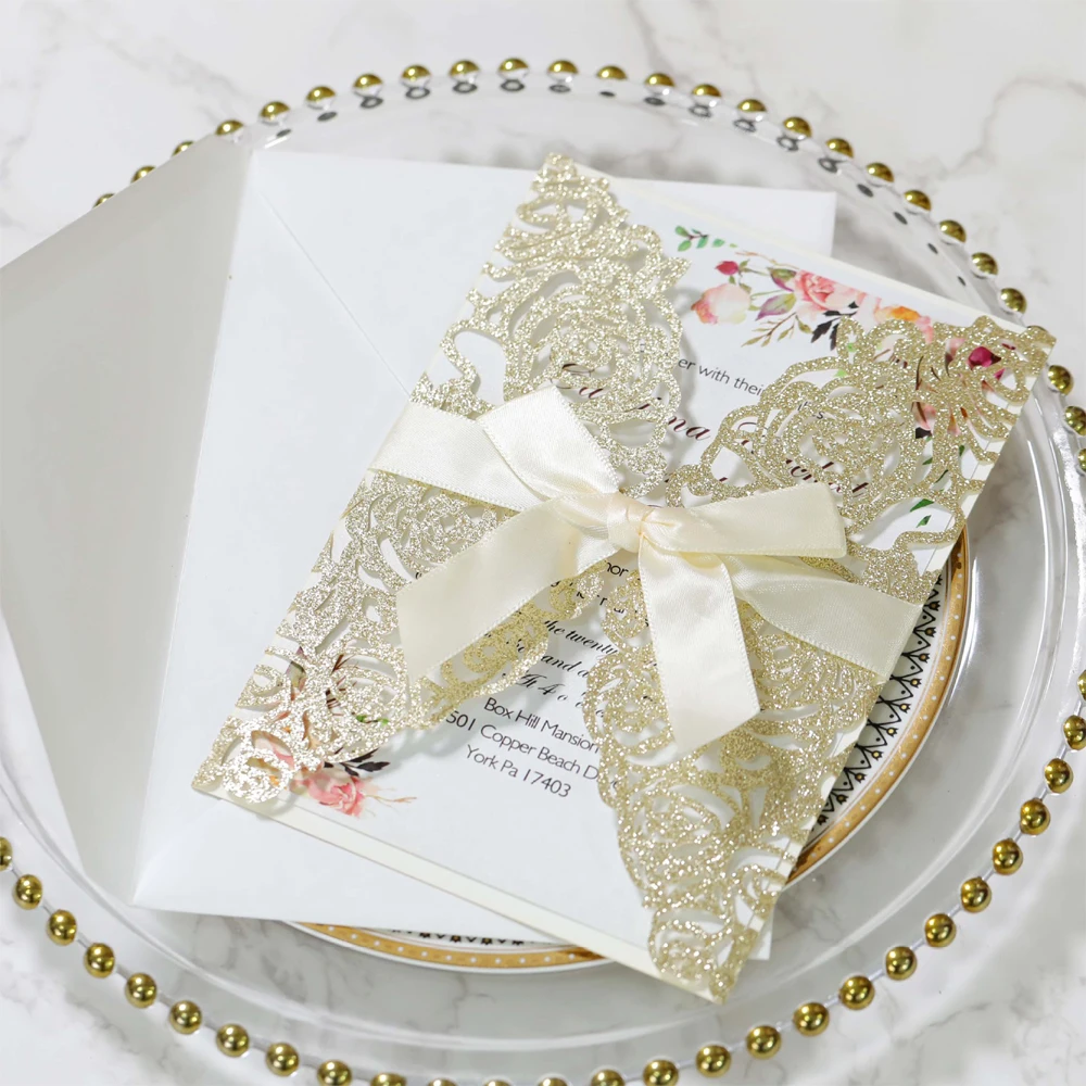 Custom fancy elegant wedding invitations card glitter carte d invitation mariage wedding card