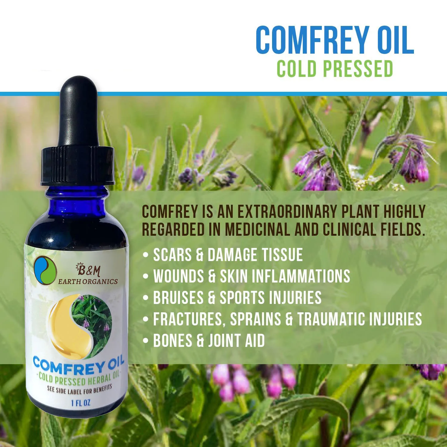 Organic Comfrey Oil Raw Infused Pressed Herbal Oil Organic Sunflower Seed Oil