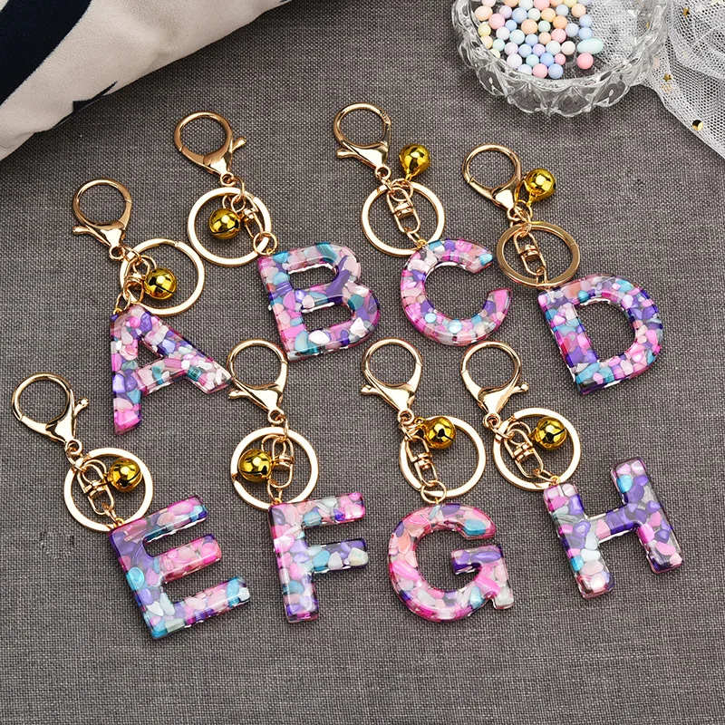 RENHUI 26 Alphabetic Glitter Letters Initial Pink Keyring Key Ring Custom Acryl Letter Alphabet Keychains Key Chains
