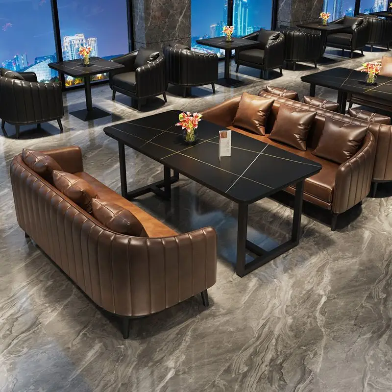Retro industrial style bar deck sofa coffee Western restaurant rest area dining table and chairs set