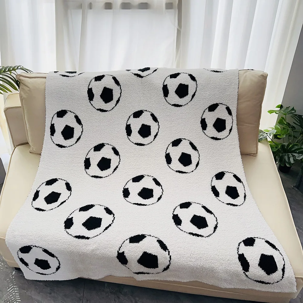 Double Sides Soccer Reversible White Cool Throw Blankets Football Soft Fleece Cozy Throw Blankets for Couch Bed