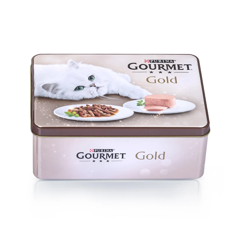 Factory Recyclable Tinplate Dog Cat Food Big Square Empty Tins Box Airtight Pet Treat Metal Case Packaging Tin Can Custom