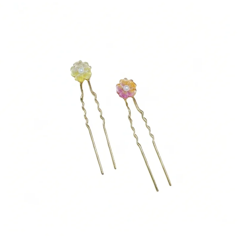 Baiyiyuan 2024 New Crystal Cherry Blossom Flowers U Shaped Hair Accessories Women