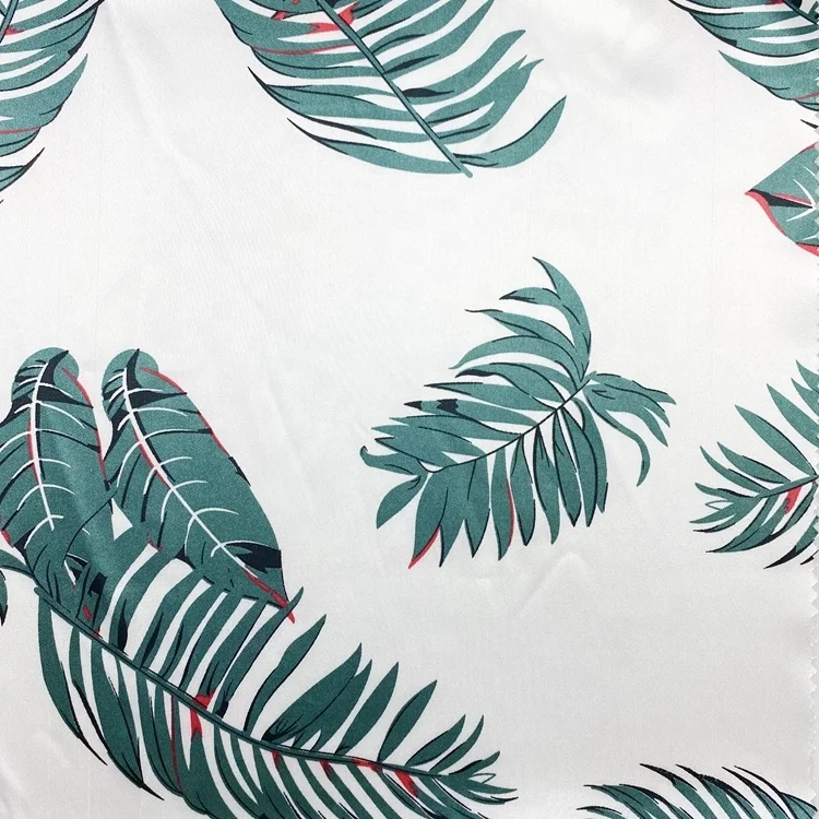 Printed leaves design stretch textile QUICK-DRY silk satin polyester fabric for wedding dress