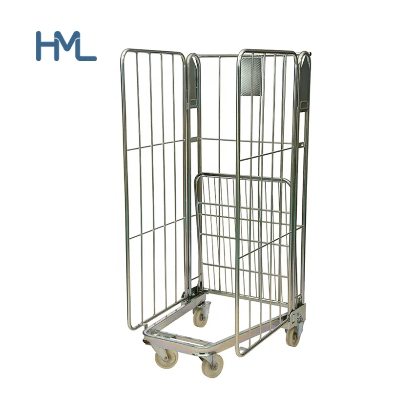 A frame material transport portable steel storage folding industrial wire mesh roll cages trolleys