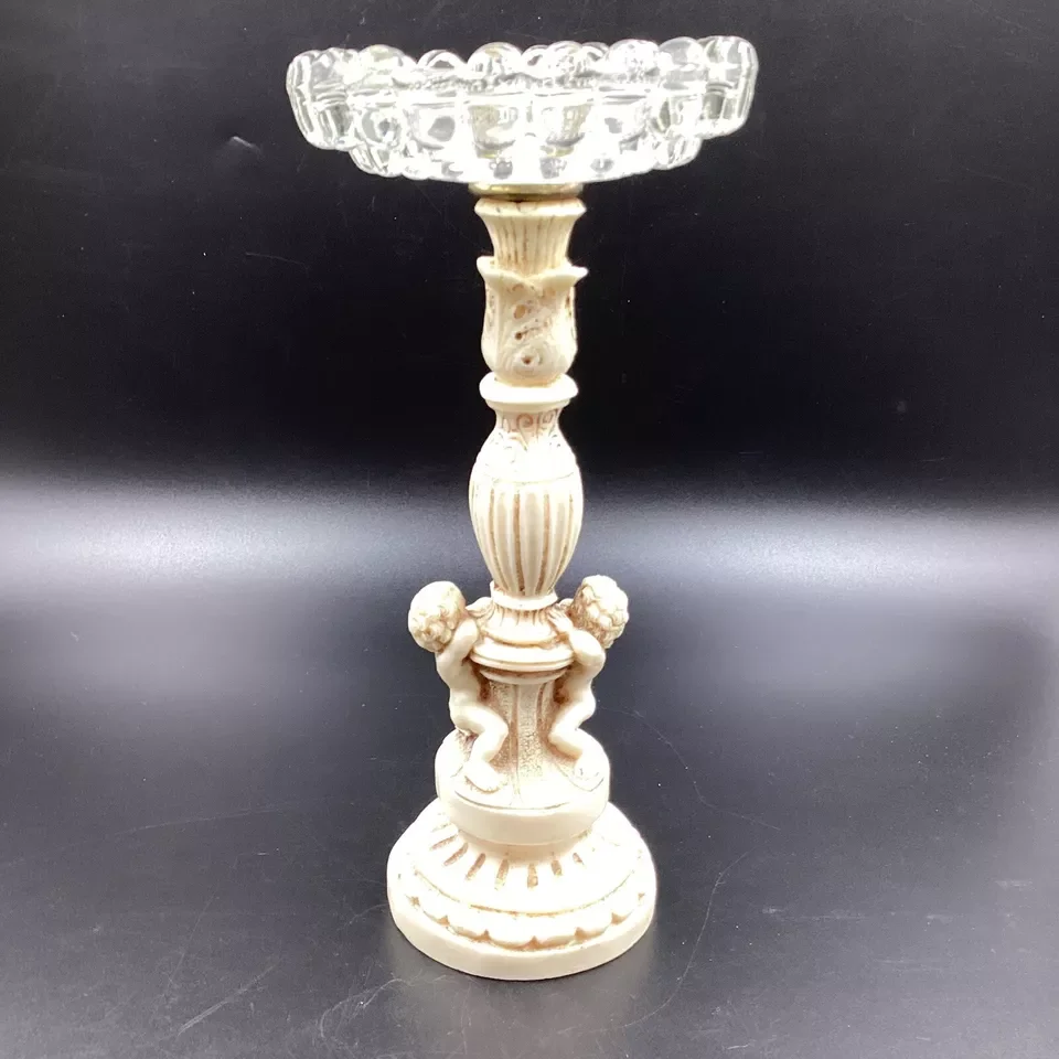 Vintage Mid Century Hollywood Regency Novelty Resin Cherub Glass Ashtray Stand Home Ornament Customized Cigarette Ashtray