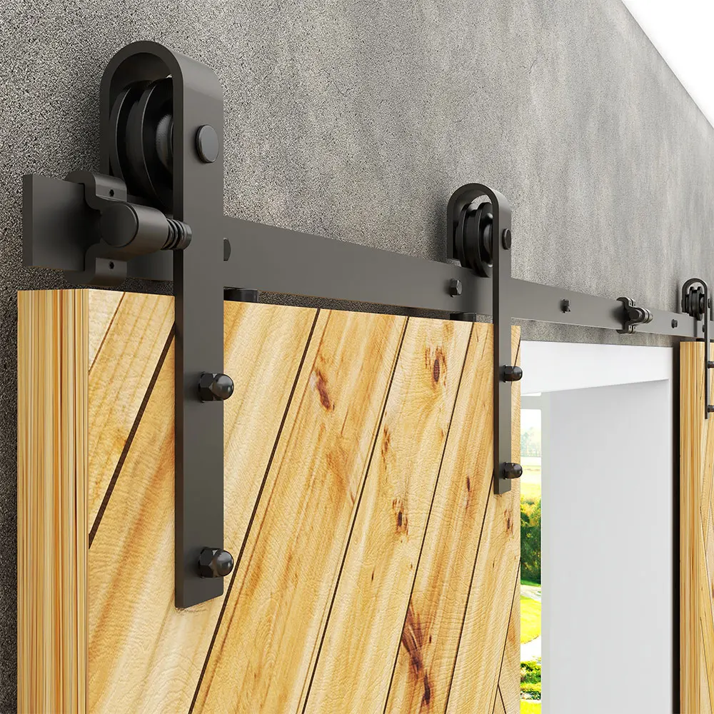 WEKIS 6.6FT Sliding Barn Door Hardware Kit Heavy Duty Easy To Install Fit Double Door Panel Basic Style Hangers Black