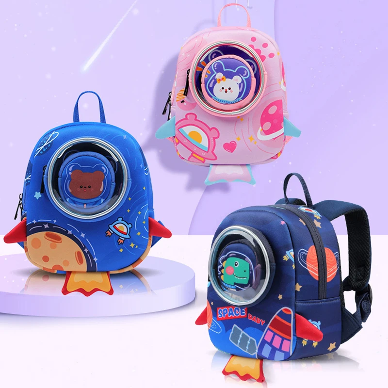 Spaceship rocket Children School bag Kids 3D cute soft anti-lost Backpack bags for boys daycare students school