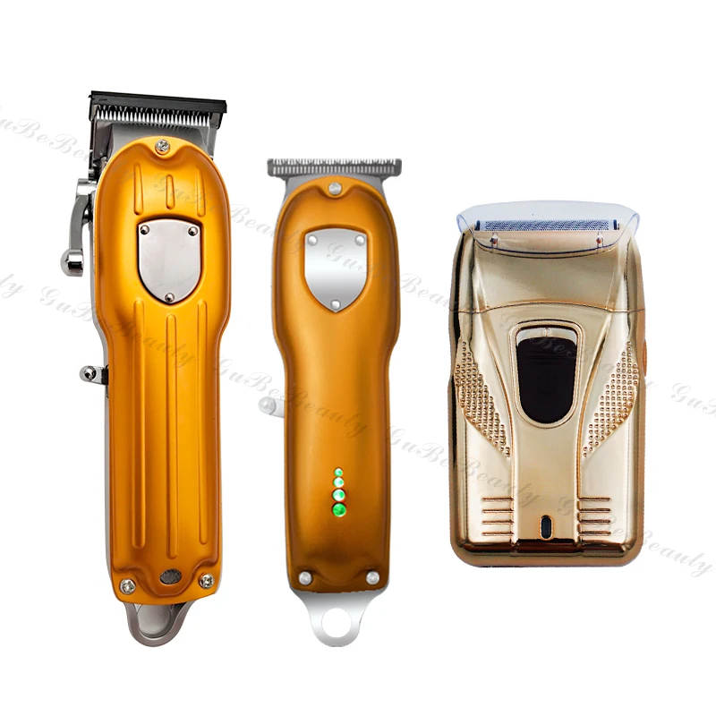 
Gubebeauty barber men 3pcs face hair trimmer set professional shaver golden electric cordless hair trimmer for homeuse with FCC 