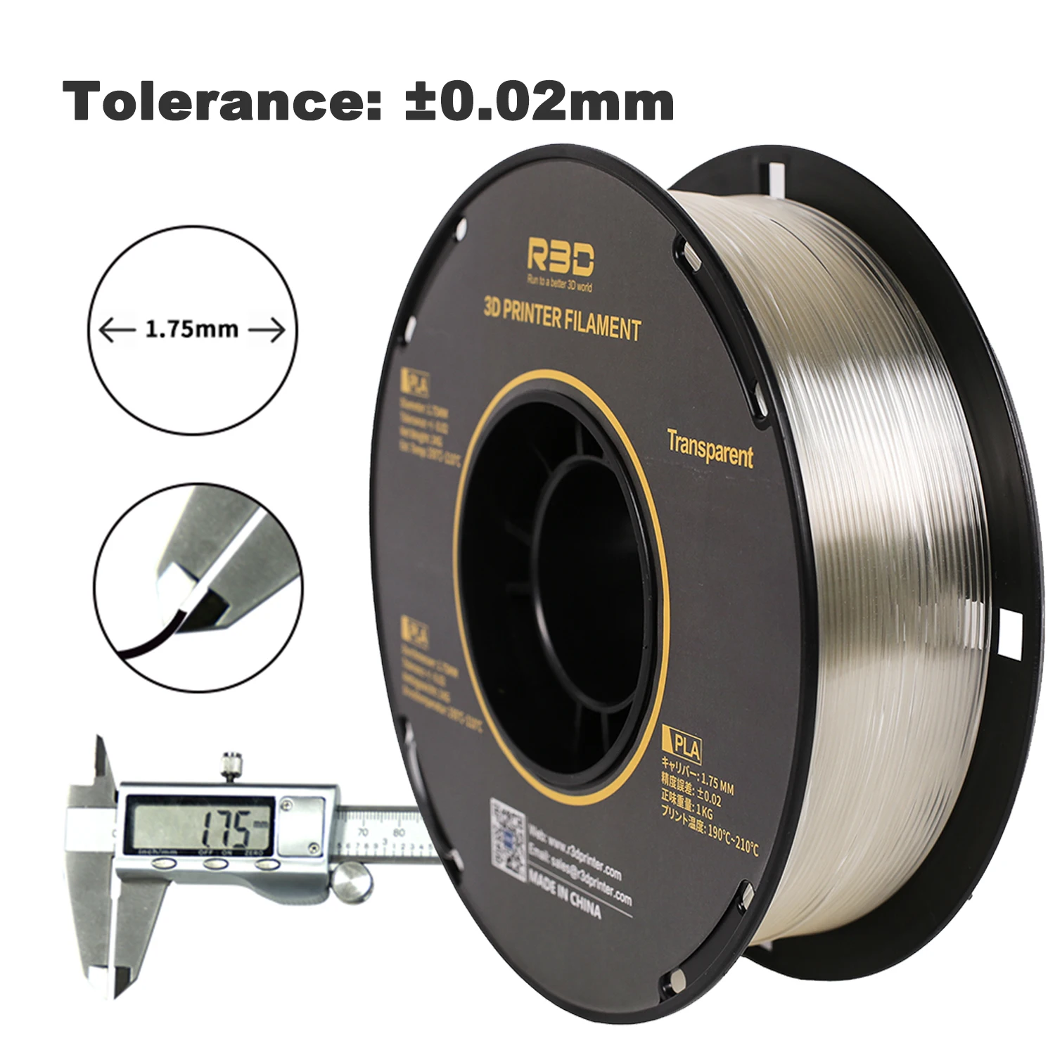 R3D Transparent PLA Filament for 3d Printer PLA 1KG/Spool Neat Winding Eco Plastic