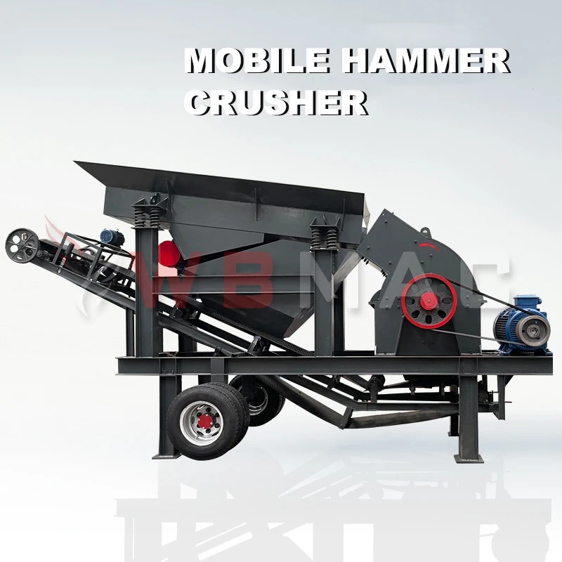 Portable mini diesel engine hammer mill crusher, small scale mobile coal glass gold ore rock crushing machine price