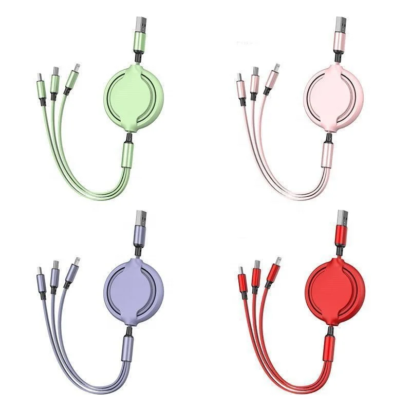 
High Quality Custom 3 In 1 Charging Cable Multi-Function Retractable Usb Cable For Mobile Phone 