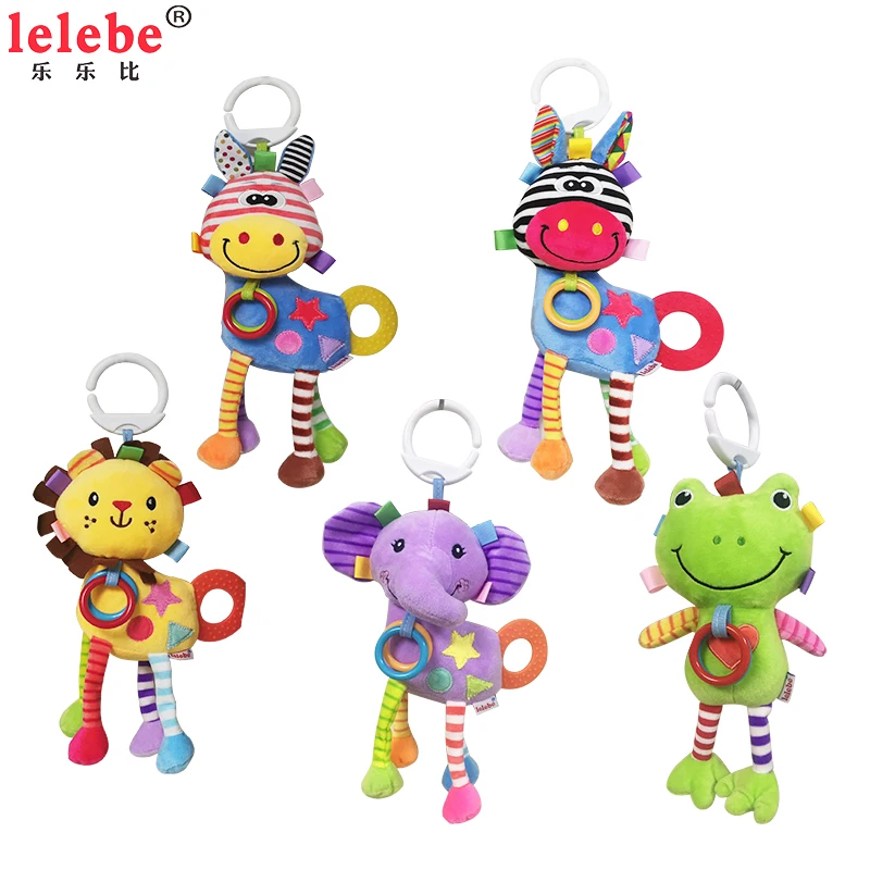 
lelebe 2019 friendly stuffed soft anima lwith round silicon teether infant toys with Rattles toys for plush baby toy 