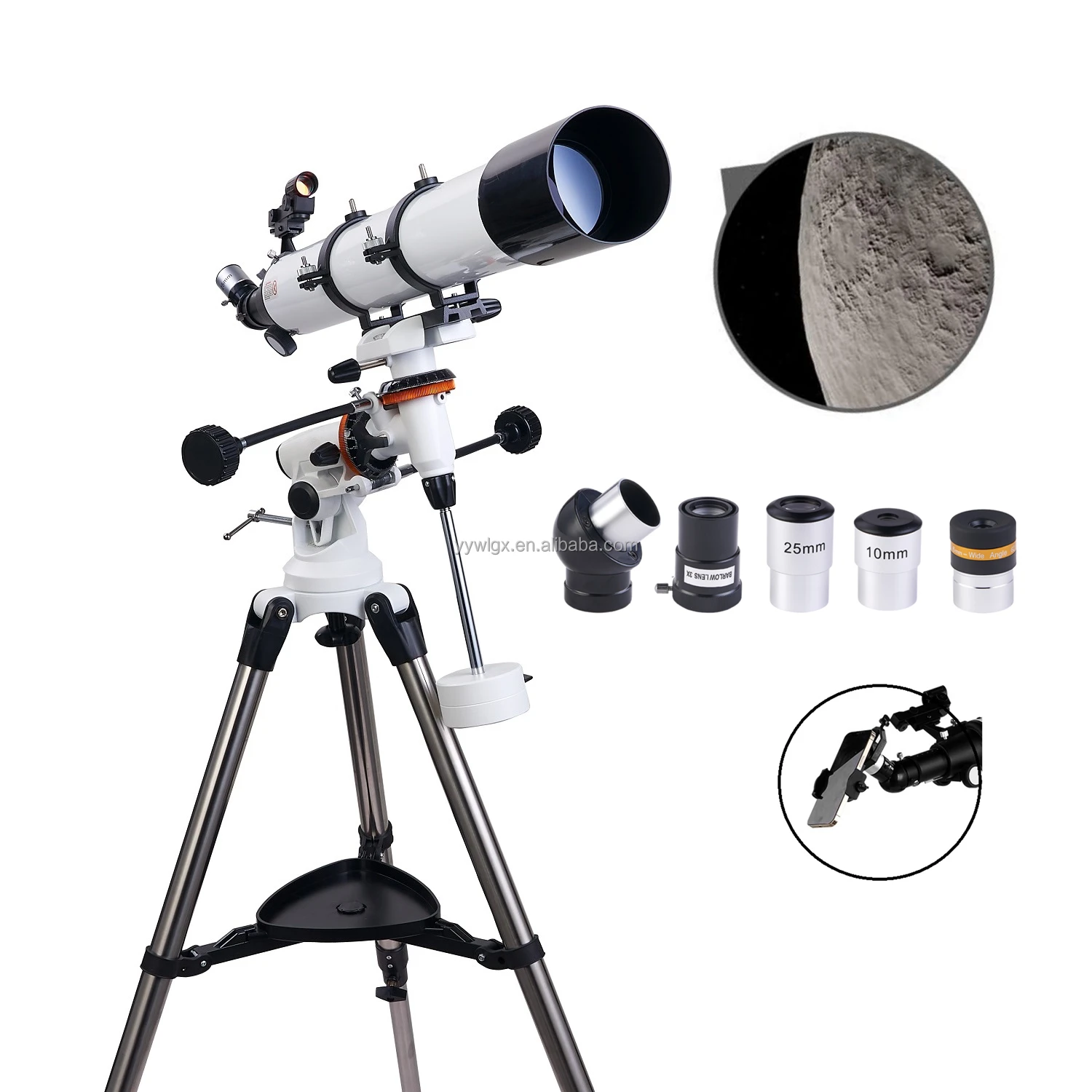 F90080M 80mm Astronomical Refracter Telescope with Tripod And Finder Scope Portable 80900 Telescope for adult