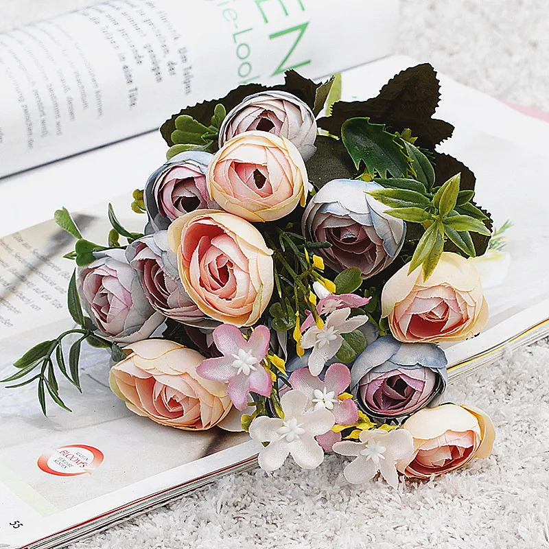 13 Heads Artificial Camellia Flowers Rose Peony Flowers Artificial For Home Decoration Decor Table Fa-ke Flowers Wedding Bouquet