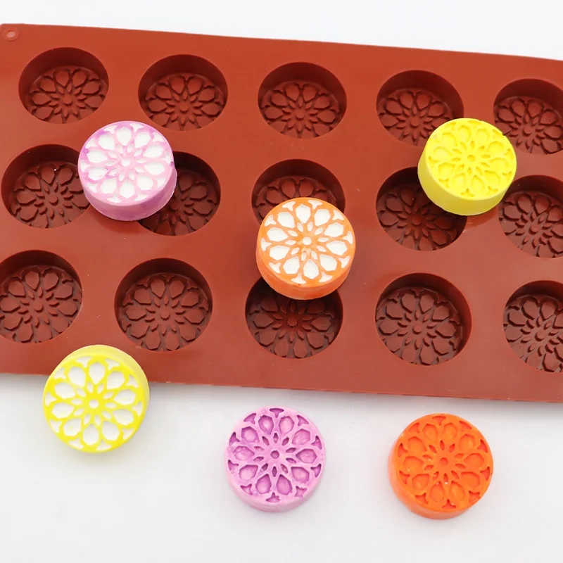 216 factory stock silicone cookie mold 15 hole round waffle shape silicone cake mold silicone mold cake tradition lace flower