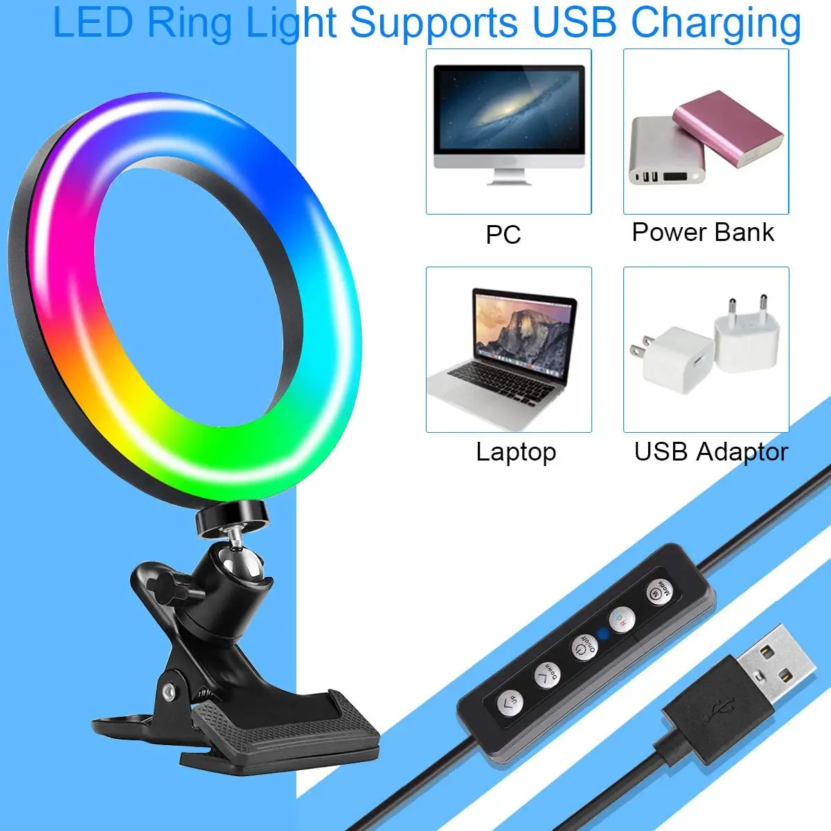 Wholesale Professional Customized 10 inch Portable Lighting Coloful DC5V 6/8/10 inch LED Dimmable RGB Selfie Stick Ring Light