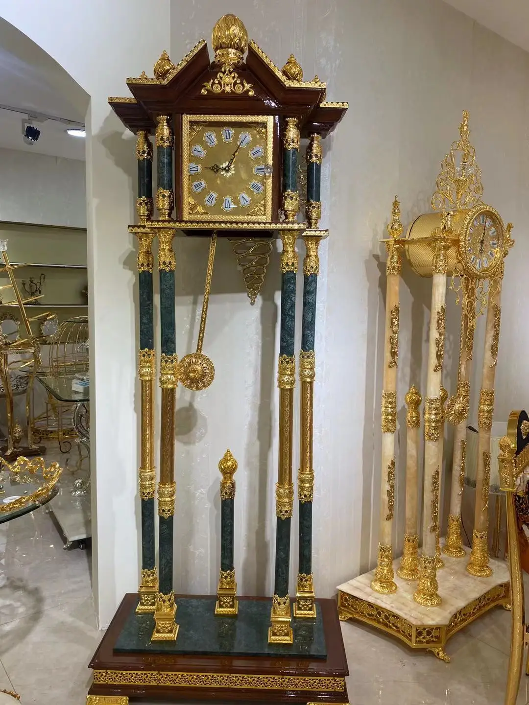 Luxury Floor Clock Home Hotel Decoration Standing Palace Style Royal Golden
