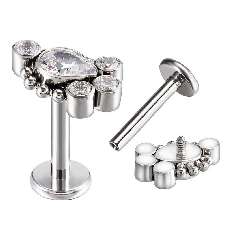 Customize ASTM F136 Titanium Gold Flat Back Piercing Internal Threaded Helix Labret Piercing Schmuck