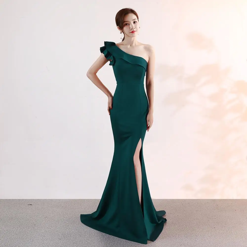 One-shoulder Evening dress Sleeveless Elegant Floor-length Mermaid long Party Gowns Zipper back Prom dresses