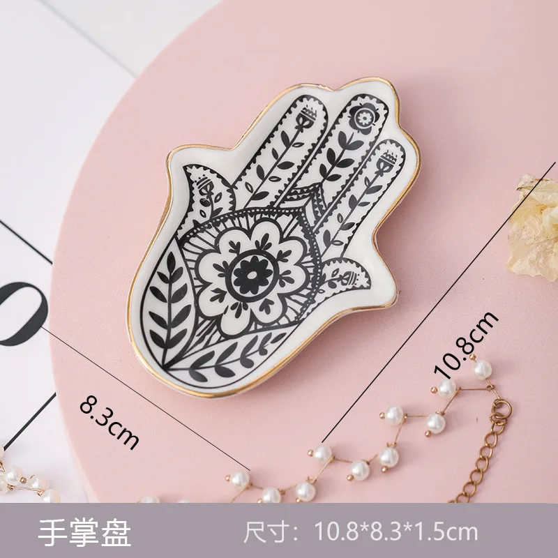 Europe Ceramic Jewelry Dish Trinket Small Jewelry Display Tray Hamsa Hand Plates Decoration Crafts