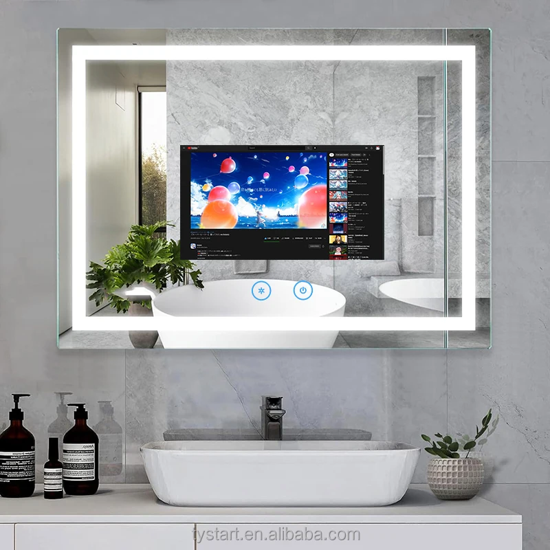 Wholesale Home Android System 21.5inch Touch Screen Smart Magic Mirror 3500K~6500K LED Lights Waterproof Mirror TV For Bathroom