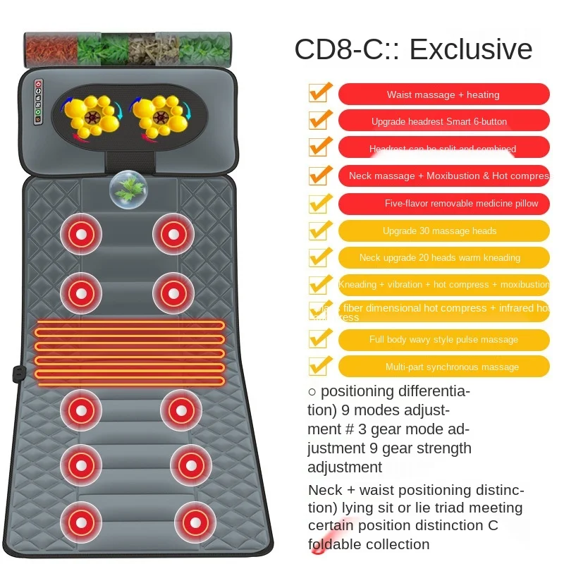 Multifunctional neck massage bed therapy Acupressure full Body Massage Mattress for