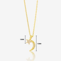 Wholesale Jewelry Making Accessory Crescent Moon And Star Shape Gold plated 925 Sterling Silver Cz Pendant Necklace