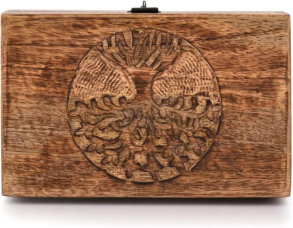 Handmade Mango Wood Tree of Life Engraving Beautifully Keepsake Box Jewellery Organiser Unique Gift Ideas for Men & Women