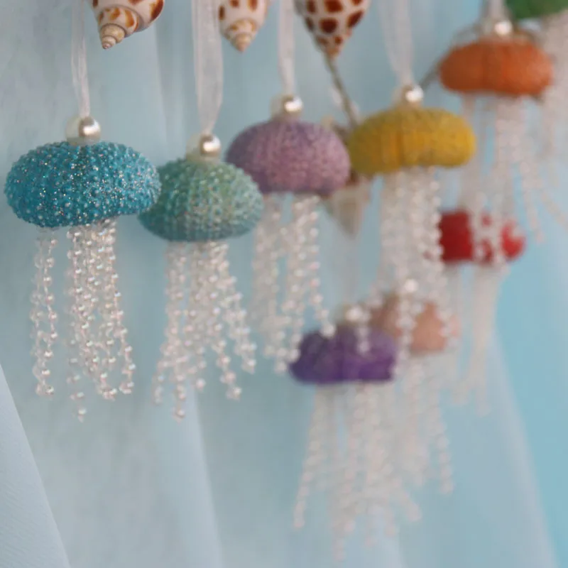 Colorful Sea Urchin Christmas&Wedding Pendant&Drop Ornaments Natural Shell&Conch Handmade Party DIY Decor