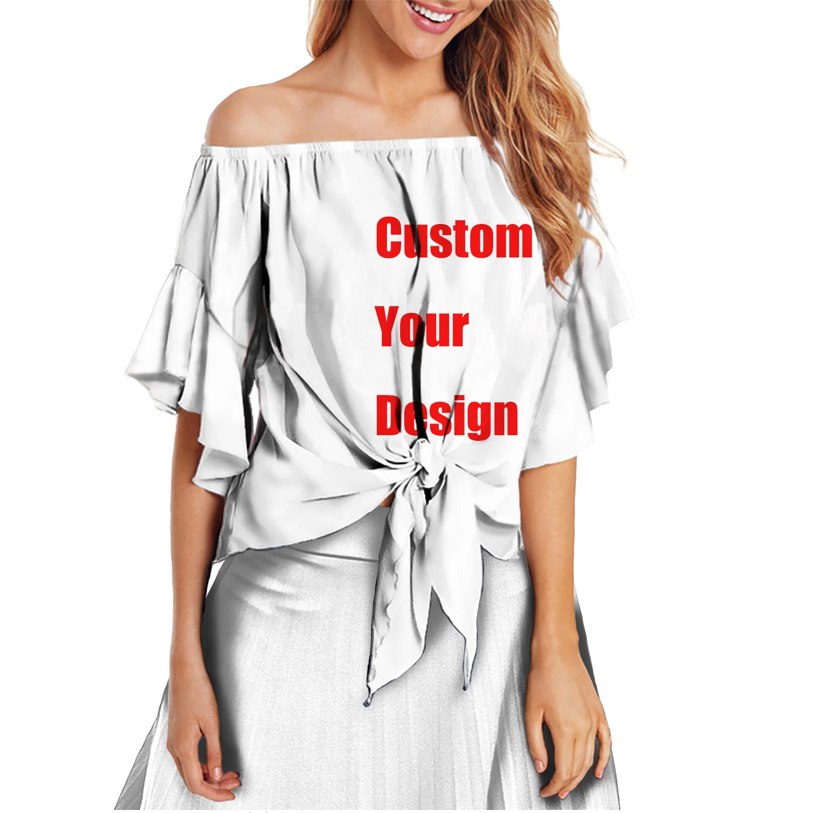 Новая женская футболка с широкими рукавами и монохромной мозаикой в полинезийском стиле, украшение с узлом