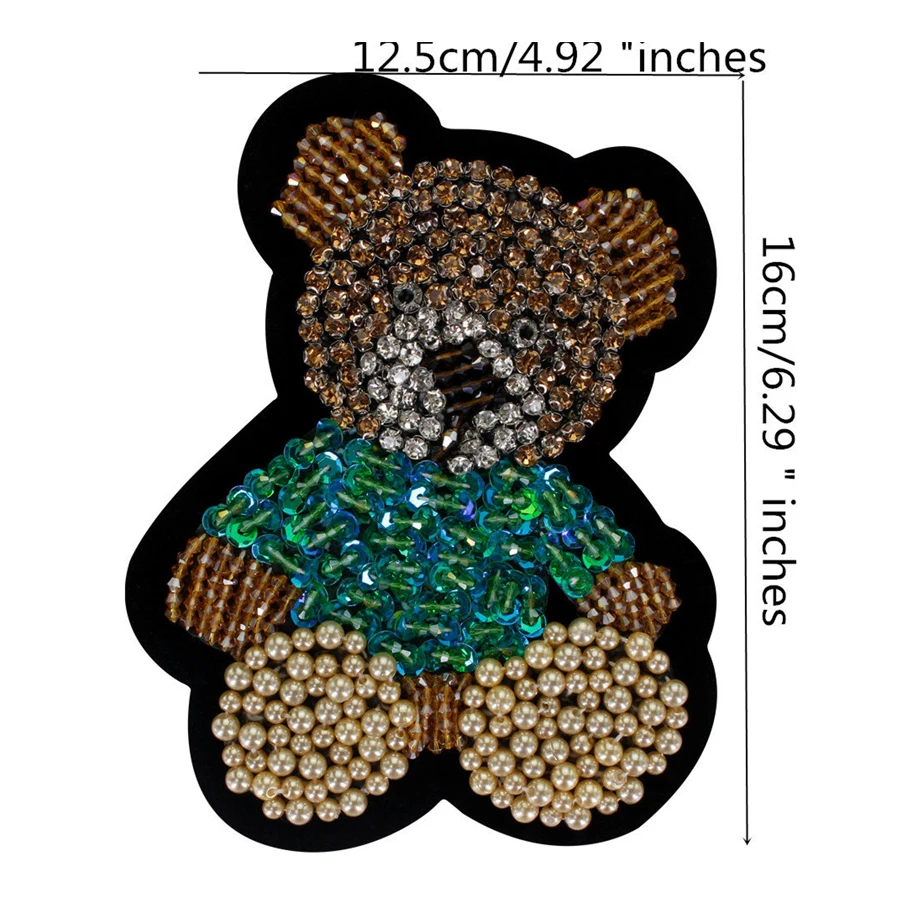 Fashion 3d Bear Beaded Embroidery Patches Alphabet Rhinestones Beads Patches Rhinestone Iron-On Patches Beads Crystal Diamond
