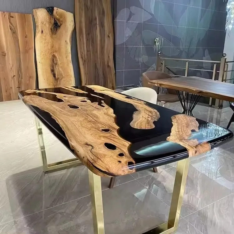 Современное производство высококачественный роскошный кофейный столик из массива дерева речной дизайн обеденный стол для ресторана эпоксидной смолы